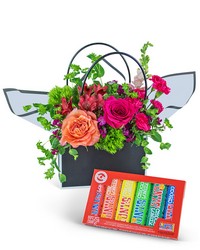 Chocolate-Covered Roses Blooming Tote Ensemble from Beecher Florist, flower delivery in Beecher