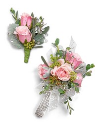 Glossy Corsage and Boutonniere Set from Beecher Florists, flower delivery in Beecher