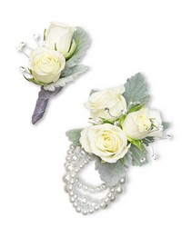 Virtue Corsage and Boutonniere Set from Beecher Florists, flower delivery in Beecher